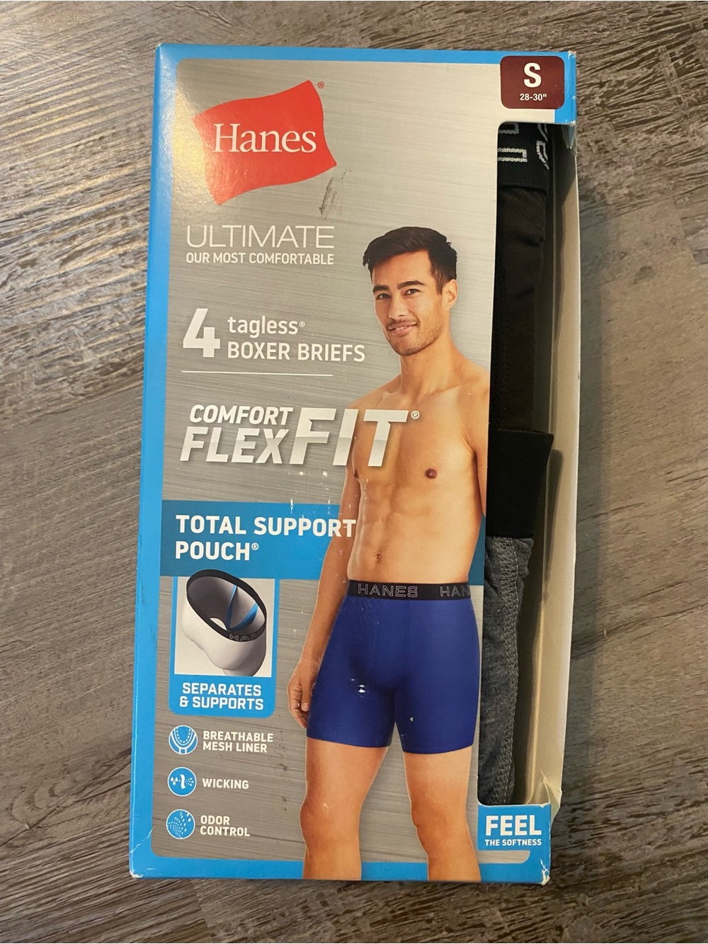 Mens Hanes Comfort Flex Fit Boxer Briefs 4 Pack Tag-less Support Pouch Small